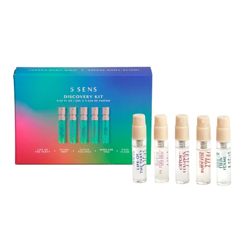 5 SENS Discovery Kit - Eau de Parfum Travel Spray Set: In Too Deep, Catch Feelings, Life of the Party, Twin Flame & Burn For You - Fragancia fina