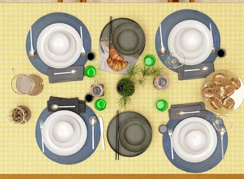 Miniatura 3 de Mantel de mesa, amarillo/blanco con flecos tejidos, 100% algodón, tamaño 52x70 pulgadas, adecuado para cenas formales, comidas diarias y ocasiones