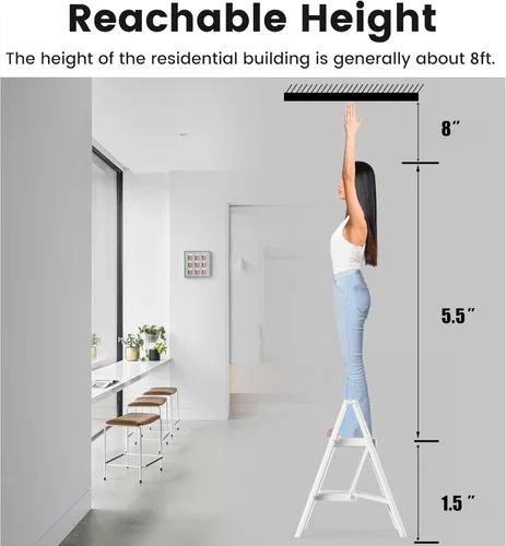 Miniatura 4 de SOLADDER Taburete de 2 peldaños con pedal antideslizante y ancho, escalera plegable de hierro portátil para el hogar y la cocina, 300 libras