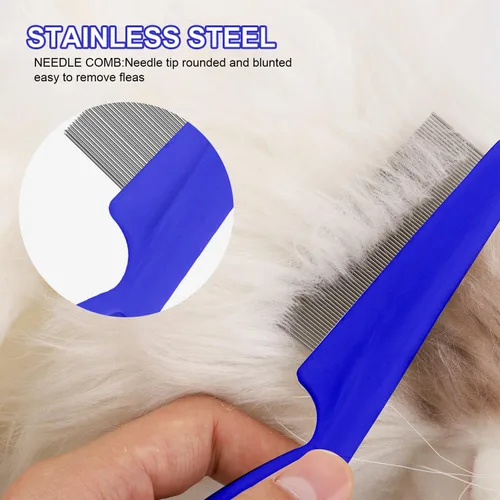 Miniatura 6 de NQEUEPN Peine de pelo para mascotas, 2 en 1, peine multifuncional para el pelo de mascotas para aseo y despeinado, eliminación de manchas de pulgas