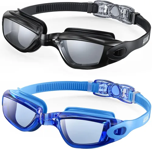 Miniatura 12 de Aegend - Gafas de natación, paquete de 2 gafas de natación sin filtraciones, para adultos, hombres, mujeres y jóvenes Negro claro y rosa rojo claro