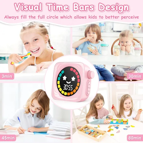 Miniatura 4 de Temporizador visual para niños, temporizador visual digital de 99 minutos, lindo temporizador visual para niños, temporizador de aula para Rosa