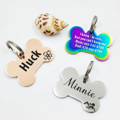 Miniatura 5 de Bonita placa de identificación de mascotas de acero inoxidable grabada en ambos lados, etiquetas personalizadas para gatos y perros para colgante
