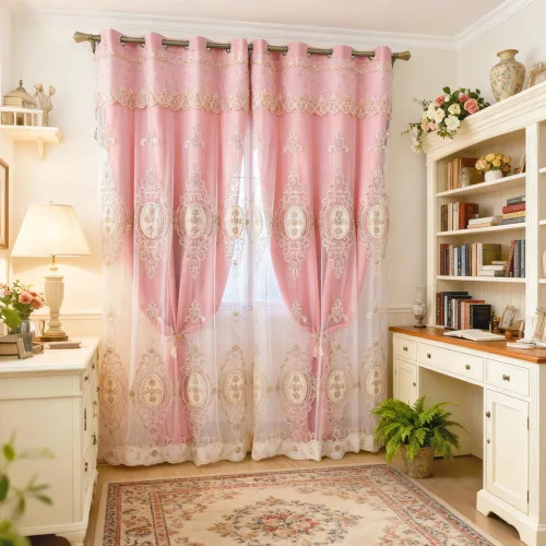 Miniatura 13 de Amidoudou 1 par de cortinas europeas de doble capa con cenefas para sala de estar, dormitorio, cortinas bordadas con flores 3D de lujo