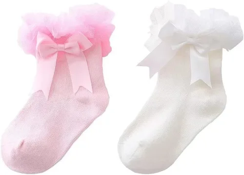 Calcetines con volantes para bebés y niñas, calcetines de princesa con volantes y volantes, paquete de 4 unidades, blanconegrogrisrosamulticolor,