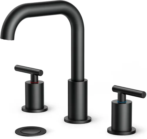 Miniatura 9 de FORIOUS Grifo de lavabo de baño dorado cepillado de 3 agujeros, 2 manijas de 8 pulgadas de separación amplia, grifos de baño, boquilla giratoria