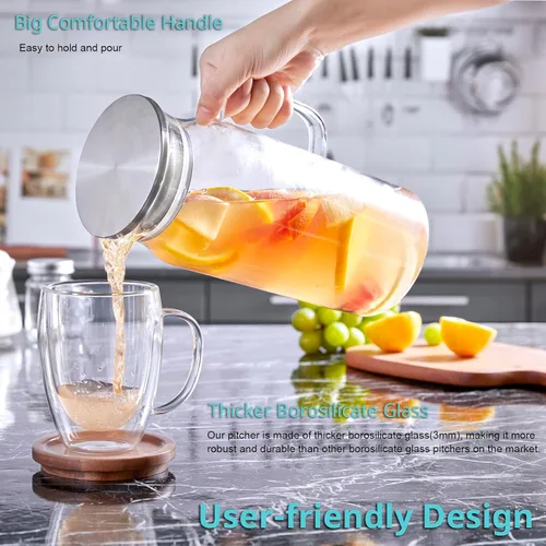 Miniatura 3 de Bivvclaz Jarra de vidrio de 2 litros y 68 onzas con tapa y asa, jarra de vidrio para agua caliente/fría, jarra grande de té helado para café, jugo