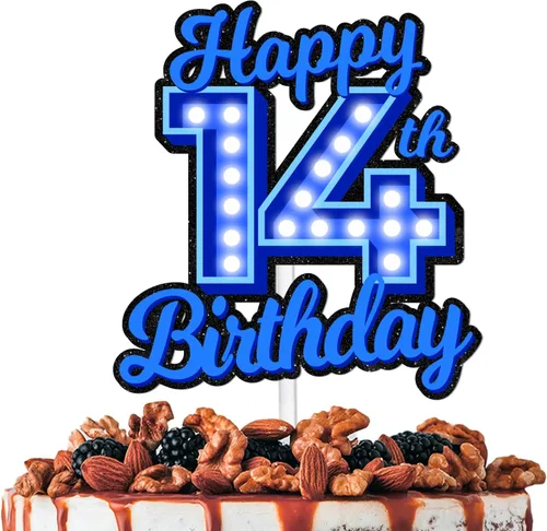 Miniatura 11 de Decoración de pastel de cumpleaños 10 con purpurina azul Let's Glow Crazy Party Theme Decor Supplies Men Women Happy Birthday 10 Anniversary Party