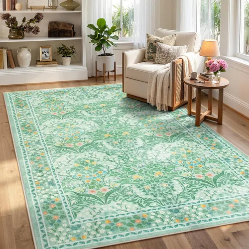 Miniatura 16 de Lahome Tapete floral lavable, suave, para entrada y cocina, 2 x 3 pies, antideslizante, bohemio, ultradelgado, fácil de limpiar, para interior, Azul