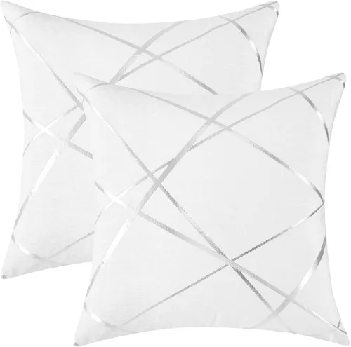 Miniatura 5 de GIGIZAZA Fundas de almohada decorativas de 20 x 20 pulgadas, fundas de almohada gruesas blancas para sofá, juego de 2 almohadas cuadradas de lujo