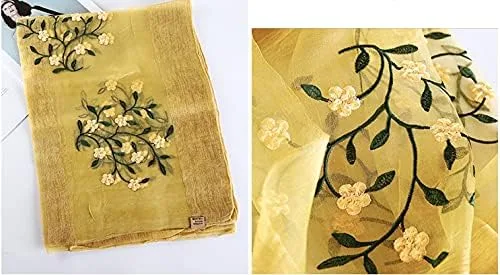 Miniatura 5 de Bufanda bordada floral mixta de seda y lana para mujer