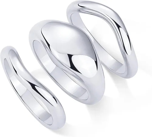 Miniatura 5 de PAVOI Juego de anillos apilables chapados en oro de 14 quilates para mujer Paquete de 3 anillos gruesos Juego de bandas apilables