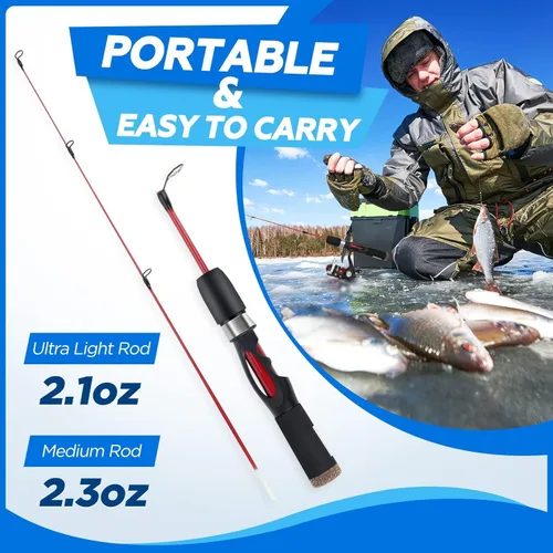 Miniatura 5 de PLUSINNO Combo ultraligero de caña de pescar en hielo y carrete, 25"/26"/27"/28", equipo de pesca en hielo sensible para lucioperca perca Panfish