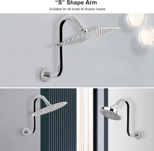 Miniatura 6 de NearMoon Brazo elevador de cabezal de ducha en forma de S, brazo extensor de ducha con brida, conexión estándar de 1/2 pulgada, accesorio de baño