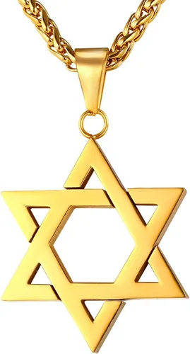 Miniatura 79 de U7 - Collar con Estrella de David para hombres y mujeres, dije hexagonal de acero inoxidable con cruz/piedra de rubí/collares clásicos judíos
