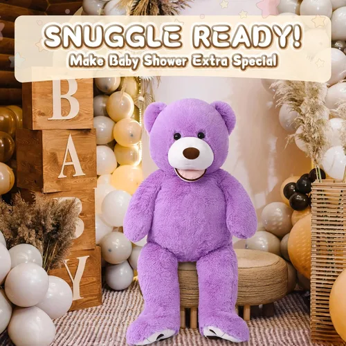 Miniatura 5 de MorisMos Oso de peluche gigante, animales de peluche grandes de 39 pulgadas con huellas grandes, osos de peluche, regalo para niños, morado