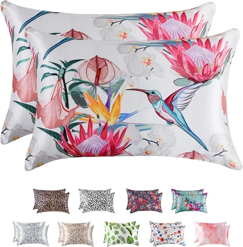 Miniatura 14 de MR&HM - Funda de almohada de satén 16- verde floral