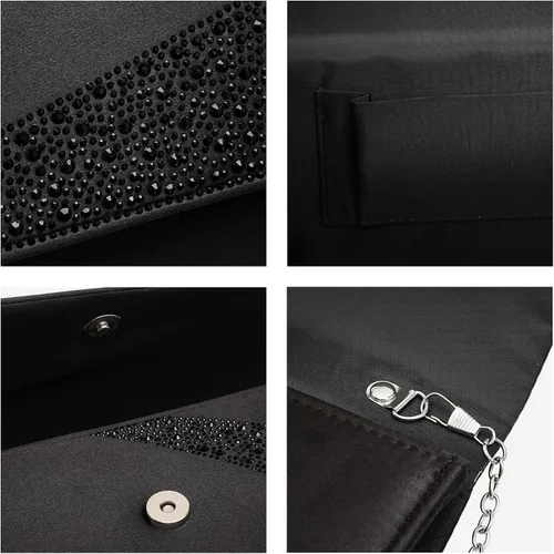 Miniatura 4 de Dasein Bolso de noche de satén con diamantes de imitación para mujer, bolso brillante con purpurina brillante para fiesta, boda, cóctel, baile