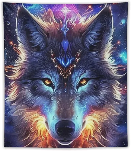 Miniatura 18 de FeoYoed Tapiz para colgar en la pared, decoración estética para dormitorio, sala de estar, tapices de arte de pared, arte de lobo, galaxia