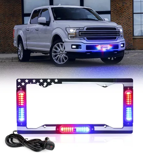 Miniatura 10 de Xprite Luz estroboscópica de matrícula de 36 LED, luces estroboscópicas delanteras/traseras con bandera de EE. UU., 22 modos de parpadeo, luz