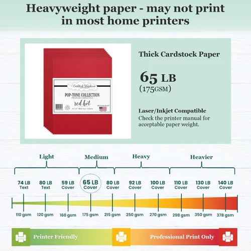 Miniatura 5 de Cardstock Warehouse Pop-Tone - Papel de cartulina rojo vivo, 50 hojas, 8.5 x 11 pulgadas, 65 libras, 175 GSM, cartulina roja de alta calidad