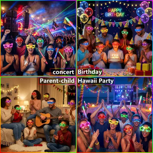 Miniatura 4 de Paquete de 24 lentes LED para niños, suministros de fiesta que brillan en la oscuridad, 6 luces LED, 6 formas, gafas de fiesta intermitentes