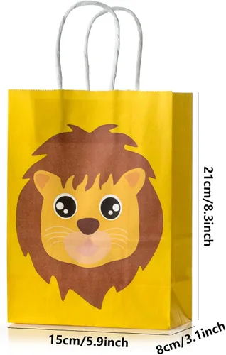 Miniatura 2 de kulusion Paquete de 18 bolsas de dulces de animales de safari para fiesta de cumpleaños con asas, suministros de fiesta temática de selva, bolsas