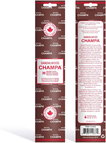Sándalo Champa - Varitas de incienso de 11 pulgadas, cada barra de aroma de larga duración dura más de 60 minutos. Los ingredientes puros hacen que