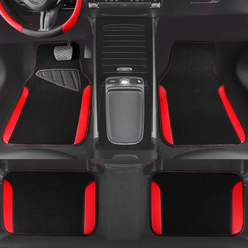 Miniatura 8 de CAR PASS Funda para volante de cuero sintético y alfombrillas impermeables para auto, combo universal para el 95 % de sedanes, SUV, vehículos, Rojo