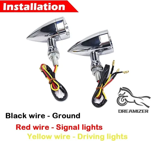 Miniatura 5 de DREAMIZER Señales de Giro para Motocicleta Luz LED Tipo Bala Cromada Universal para Bobber Chopper Cafe Racer Sportster Softail Cruiser - Carcasa