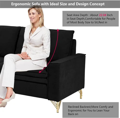 Miniatura 5 de mikibama Sofá jacquard de 78.54 pulgadas para sala de estar, sofás modernos de mediados de siglo con patas de metal dorado, sofá suave armado de 3