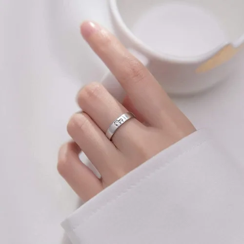 Miniatura 3 de Encantadores anillos de plata de ley S925 con diseño de gato, para él y ella, ajustable, para aniversario, compromiso, compromiso, amor, juego