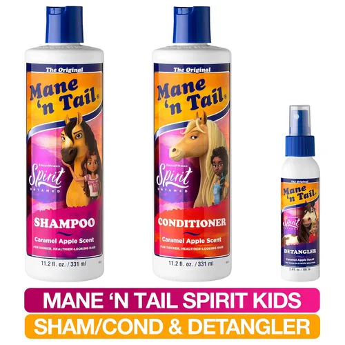 Miniatura 3 de Mane 'n Tail Spirit Untamed - Juego de champú, acondicionador y desenredante – Aroma a manzana caramelo, fórmula suave de aceite de coco para niños