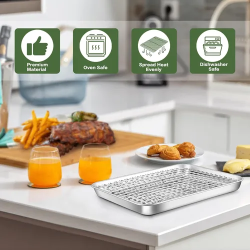 Miniatura 4 de Joyfair - Bandeja para hornear de 9 pulgadas con estante de enfriamiento, bandejas para horno tostador de acero inoxidable con rejillas de rejilla