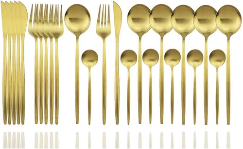 Miniatura 13 de JASHII Juego de cubiertos de 24 piezas con piezas de servir, utensilios de acero inoxidable, incluye cuchillo, tenedor/cuchara, acabado mate, apto