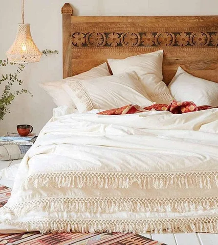 Miniatura 19 de Edredón hippie puro con borlas para dormitorio, manta bohemia con flecos indios, funda de edredón de algodón para mujer con fundas de almohada
