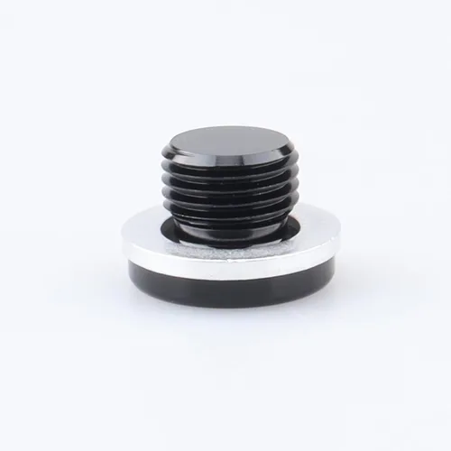 Miniatura 5 de AC PERFORMANCE Enchufe de puerto métrico de aluminio M10 x 1.0 negro de perfil bajo con tapón hexagonal y arandela de aluminio