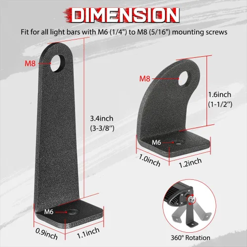 Miniatura 2 de Soportes de montaje de barra de luz, kit de 4 piezas de soportes universales montados lateralmente para barra de luz LED de una fila para camiones