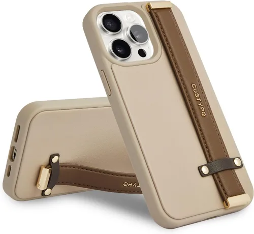 CUSTYPE - Funda compatible con iPhone 12 Pro con correa de pulsera ajustable con soporte, correa de agarre de piel para mujeres y niñas, para iPhone
