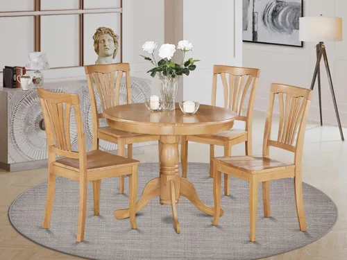Miniatura 2 de East West Furniture ANAV5-OAK-W Juego de mesa de comedor de 5 piezas incluye una mesa de cocina redonda con pedestal y 4 sillas de comedor, 36 x 36