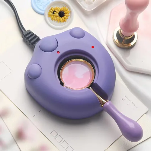Miniatura 2 de Calentador eléctrico de sellos de cera, calentador de sellos eléctricos morados para derretir cera, perlas con cuchara, agitar para hacer