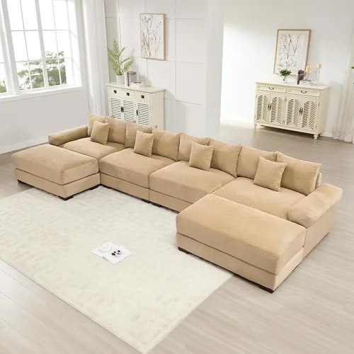 Miniatura 19 de Sofá modular de gran tamaño de 117.3 pulgadas, sofás modulares grandes de pana para sala de estar, sofás de 3 plazas, moderno juego de sofá de Blanco