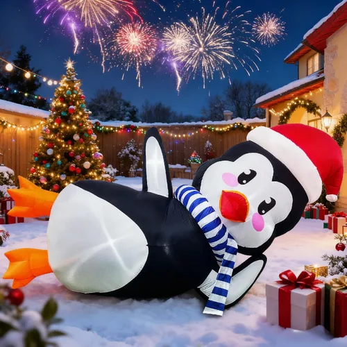 Miniatura 10 de EAONE Decoración inflable de Navidad de 12 pies para exteriores, decoración de patio inflable gigante de Papá Noel tumbado plano con luces LED