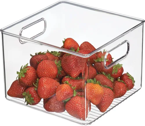 iDesign - Contenedor de almacenamiento para despensa con asas para armarios de cocina o refrigerador, transparente, fabricado en Estados Unidos