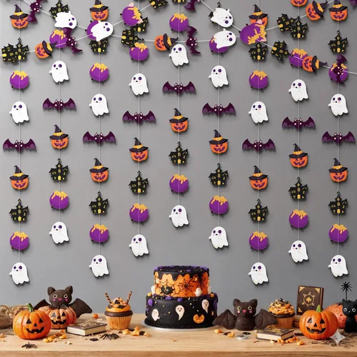 Miniatura 12 de KatchOn, Guirnalda de Halloween negra con purpurina, enorme, paquete de 10 unidades, guirnalda de decoración de fiesta de Halloween con recortes