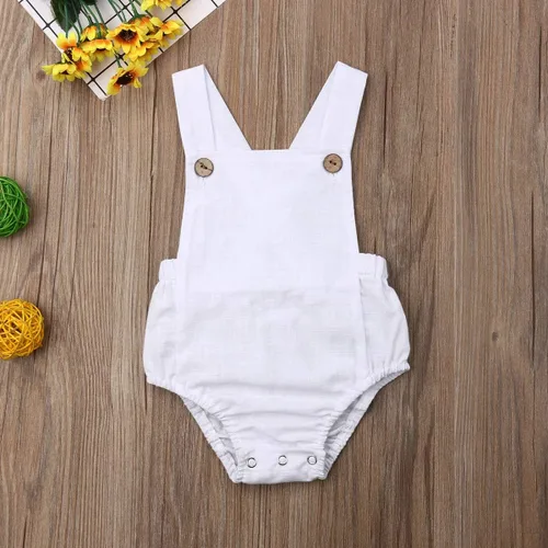 Miniatura 3 de Mubineo Overol básico liso para bebé, recién nacido, de lino, pantalones cortos