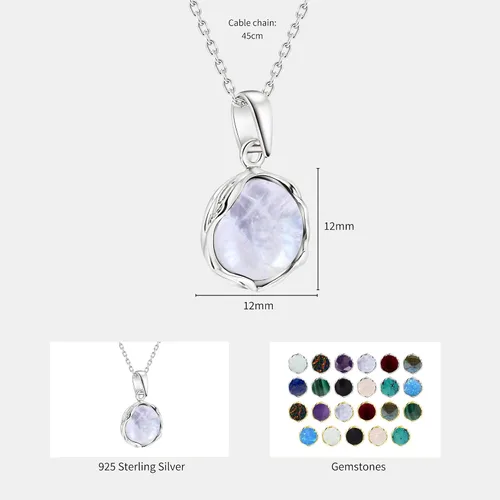 Miniatura 7 de 925 Sterling Silver Gemstone Necklace Women - Gemstone Pendant Necklace Silver- Birthstone Necklace - Silver Jewelry for Women- Minimalist Jewelry