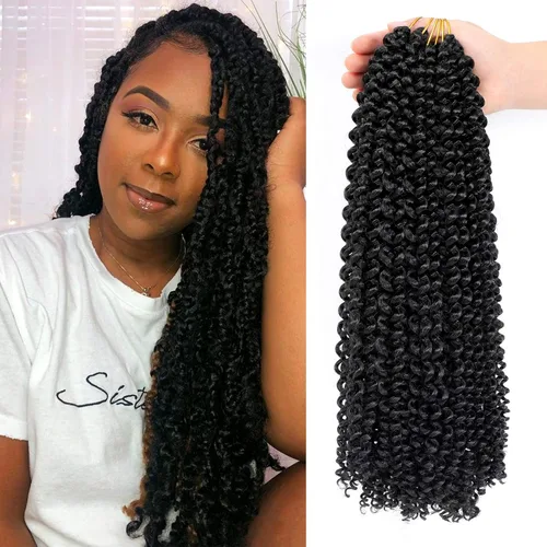Miniatura 23 de Dansama - 7 paquetes de extensiones de cabello trenzado ondulado Passion Twist, extensiones de cabello de trenzas con ganchillo estilo mariposa, #1B