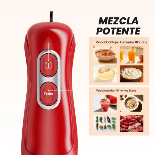 Miniatura 2 de Turelar Licuadora de inmersión de mano, licuadoras eléctricas con cable, batidora portátil con 2 velocidades de mezcla y emulsionante de cuchillas