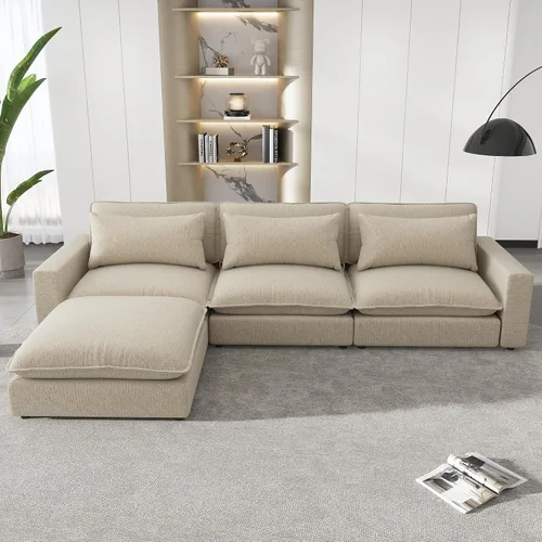 Miniatura 11 de KEVINSPACE Sofá moderno de 113.3 pulgadas, sofá de 3 plazas para sala de estar, sofá de tela de felpilla con puertos USB otomano, juego de 3
